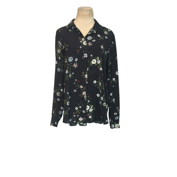H&M black blue floral long sleeves button shirt size 10 - Picture 13 of 13